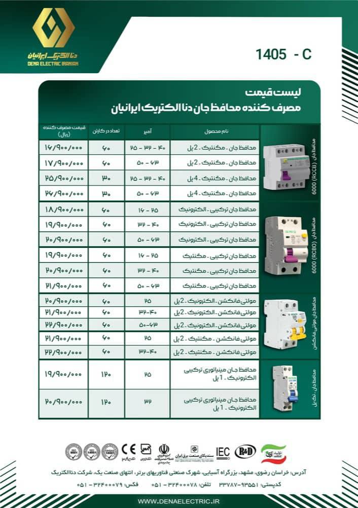 لیست قیمت دنا الکتریک محافظ جان